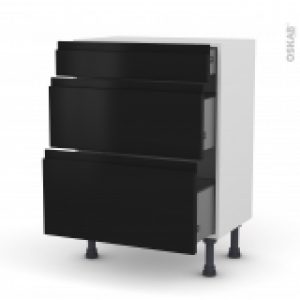 Meuble De Cuisine Bas Ipoma Noir Mat 3 Tiroirs L60 X H70 X P37 Cm