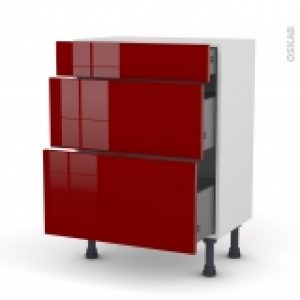 Meuble De Cuisine Bas Ivia Rouge 3 Tiroirs L60 X H70 X P37 Cm