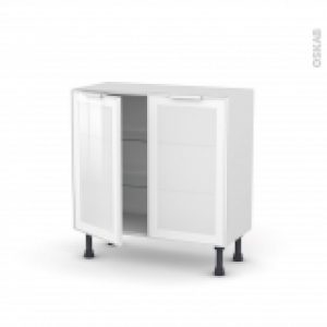 Meuble De Cuisine Bas Vitre Facade Blanche Alu 2 Portes L80 X H70 X P37 Cm Sokleo