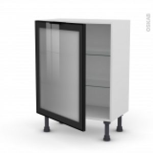 Meuble De Cuisine Bas Vitre Facade Noire Alu 1 Porte L60 X H70 X P37 Cm Sokleo