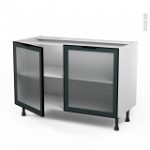 Meuble De Cuisine Bas Vitre Facade Noire Alu 2 Portes L120 X H70 X P58 Cm Sokleo