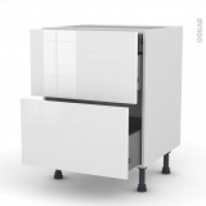 Meuble De Cuisine Casserolier Bora Blanc 2 Tiroirs 1 Tiroir A L Anglaise L60 X H70 X P58 Cm