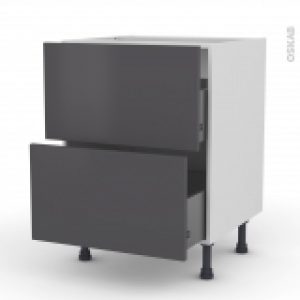 Meuble De Cuisine Casserolier Ginko Gris 2 Tiroirs L60 X H70 X P58 Cm