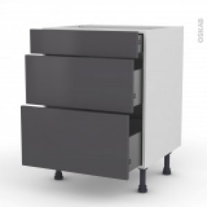 Meuble De Cuisine Casserolier Ginko Gris 3 Tiroirs L60 X H70 X P58 Cm