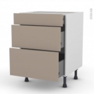 Meuble De Cuisine Casserolier Ginko Taupe 3 Tiroirs L60 X H70 X P58 Cm