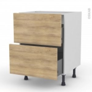 Meuble De Cuisine Casserolier Hosta Chene Naturel 2 Tiroirs L60 X H70 X P58 Cm