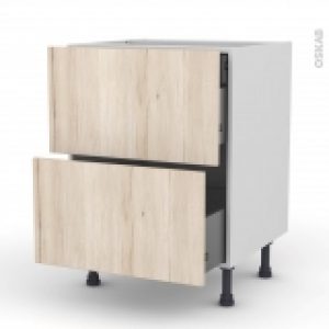 Meuble De Cuisine Casserolier Ikoro Chene Clair 2 Tiroirs 1 Tiroir A L Anglaise L60 X H70 X P58 Cm