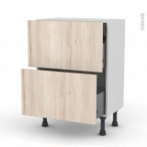 Meuble De Cuisine Casserolier Ikoro Chene Clair 2 Tiroirs 1 Tiroir A L Anglaise L60 X H70 X P37 Cm