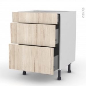 Meuble De Cuisine Casserolier Ikoro Chene Clair 3 Tiroirs L60 X H70 X P58 Cm