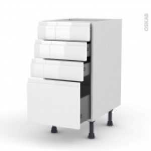 Meuble De Cuisine Casserolier Ipoma Blanc Brillant 4 Tiroirs L40 X H70 X P58 Cm