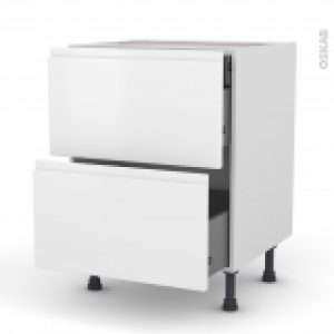 Meuble De Cuisine Casserolier Ipoma Blanc Mat 2 Tiroirs 1 Tiroir A L Anglaise L60 X H70 X P58 Cm