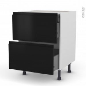 Meuble De Cuisine Casserolier Ipoma Noir Mat 2 Tiroirs 1 Tiroir A L Anglaise L60 X H70 X P58 Cm