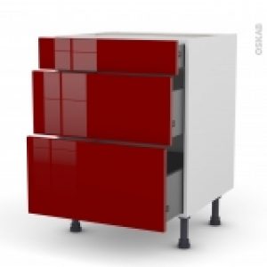 Meuble De Cuisine Casserolier Ivia Rouge 3 Tiroirs L60 X H70 X P58 Cm