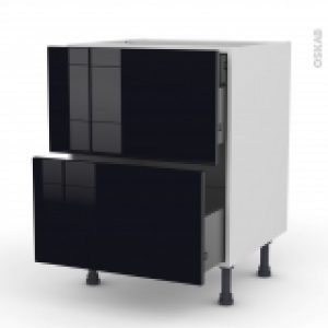 Meuble De Cuisine Casserolier Keria Noir 2 Tiroirs 1 Tiroir A L Anglaise L60 X H70 X P58 Cm