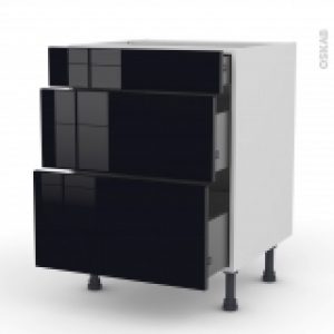 Meuble De Cuisine Casserolier Keria Noir 3 Tiroirs L60 X H70 X P58 Cm