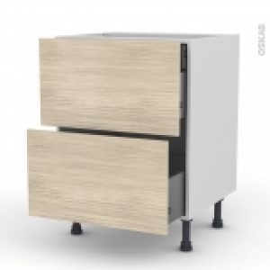 Meuble De Cuisine Casserolier Stilo Noyer Blanchi 2 Tiroirs 1 Tiroir A L Anglaise L60 X H70 X P58 Cm