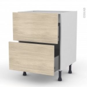 Meuble De Cuisine Casserolier Stilo Noyer Blanchi 2 Tiroirs L60 X H70 X P58 Cm