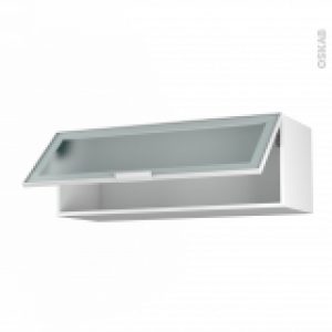 Meuble De Cuisine Haut Abattant Vitre Facade Blanche Alu 1 Porte L100 X H35 X P37 Cm Sokleo