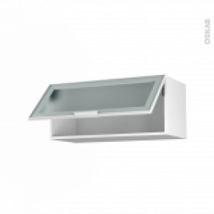 Meuble De Cuisine Haut Abattant Vitre Facade Blanche Alu 1 Porte L80 X H35 X P37 Cm Sokleo