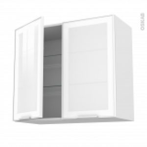 Meuble De Cuisine Haut Ouvrant Vitre Facade Blanche Alu 2 Portes L80 X H70 X P37 Cm Sokleo