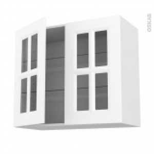 Meuble De Cuisine Haut Ouvrant Vitre Static Blanc 2 Portes L80 X H70 X P37 Cm
