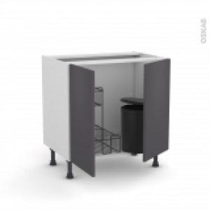 Meuble De Cuisine Sous Evier Ginko Gris 2 Portes Lessiviel Poubelle Ronde L80 X H70 X P58 Cm