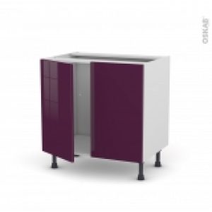Meuble De Cuisine Sous Evier Keria Aubergine 2 Portes L80 X H70 X P58 Cm