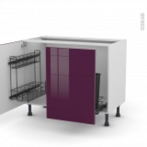 Meuble De Cuisine Sous Evier Keria Aubergine 2 Portes Lessiviel Poubelle Coulissante L100 X H70 X P58 Cm