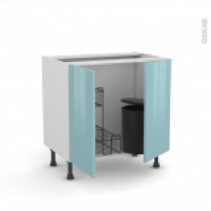 Meuble De Cuisine Sous Evier Keria Bleu 2 Portes Lessiviel Poubelle Ronde L80 X H70 X P58 Cm