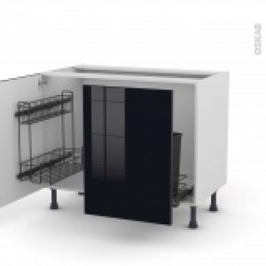 Meuble De Cuisine Sous Evier Keria Noir 2 Portes Lessiviel Poubelle Coulissante L100 X H70 X P58 Cm