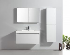 Meuble de salle de bain A1000, blanc, vasque, meuble sous vasque et meuble mural