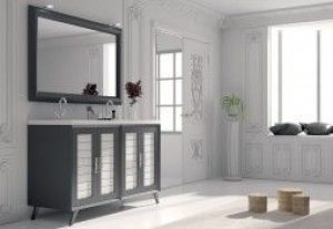 Meuble de Salle de Bain avec Plan Double Vasque et Miroir – Vintage 42