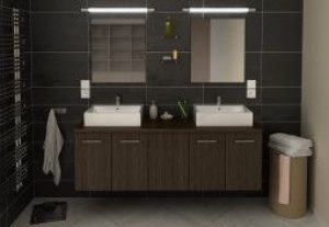 Meuble de Salle de Bain Double Vasque en Bois + 2 Miroirs Juliana