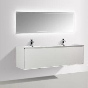 Meuble de salle de bain Freya 1900 en blanc brillant – tiroirs avec éclairage LED