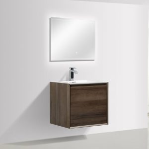 Meuble de salle de bain Freya 600 effet bois marron foncé – tiroir avec éclairage LED – Miroir en option