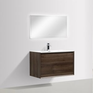 Meuble de salle de bain Freya 900 – effet bois marron foncé – avec éclairage LED – Miroir en option