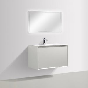 Meuble de salle de bain Freya 900 – en blanc brillant – avec éclairage LED – Miroir en option