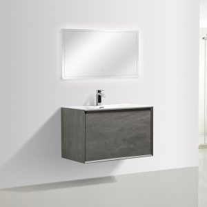 Meuble de salle de bain Freya 900 gris effet béton tiroir avec éclairage LED – Miroir en option