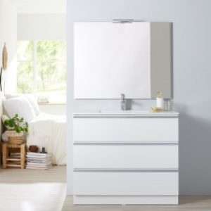 Meuble de salle de bain à poser blanc 100…