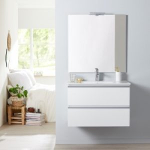 Meuble de salle de bain à suspendre blanc…