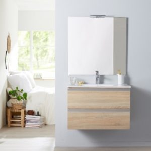 Meuble de salle de bain à suspendre chêne…