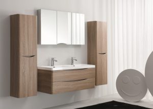 Meuble de salle de bain à suspendre SMILE 1200, chêne clair, en option miroir et armoire murale