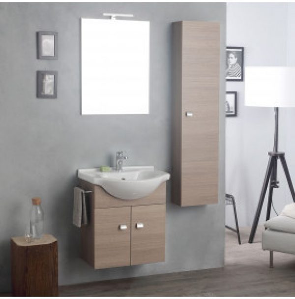 MEUBLE DE SALLE DE BAIN SUSPENDU 58+31 CM AVEC COLONNE EN CHÊNE FUMÉ