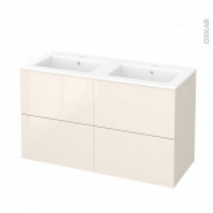 Meuble De Salle De Bains Plan Double Vasque Naja Keria Ivoire 4 Tiroirs Cotes Decors L1205 X H715 X P505 Cm