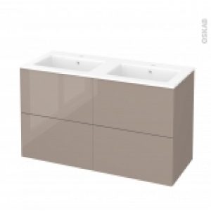 Meuble De Salle De Bains Plan Double Vasque Naja Keria Moka 4 Tiroirs Cotes Decors L1205 X H715 X P505 Cm