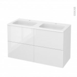 Meuble De Salle De Bains Plan Double Vasque Rezo Bora Blanc 4 Tiroirs Cotes Decors L1205 X H715 X P505 Cm