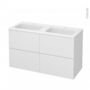 Meuble De Salle De Bains Plan Double Vasque Rezo Ginko Blanc 4 Tiroirs Cotes Decors L1205 X H715 X P505 Cm