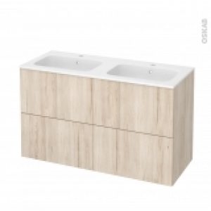 Meuble De Salle De Bains Plan Double Vasque Rezo Ikoro Chene Clair 4 Tiroirs Cotes Decors L1205 X H715 X P505 Cm