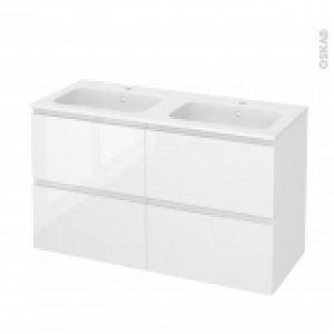 Meuble De Salle De Bains Plan Double Vasque Rezo Ipoma Blanc Brillant 4 Tiroirs Cotes Decors L1205 X H715 X P505 Cm