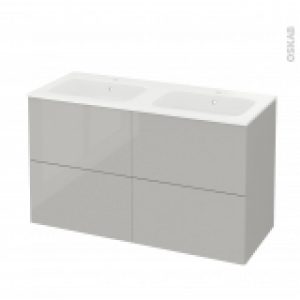 Meuble De Salle De Bains Plan Double Vasque Rezo Ivia Gris 4 Tiroirs Cotes Decors L1205 X H715 X P505 Cm
